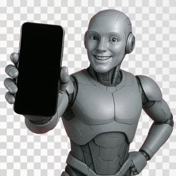 Friendly Robot Holding Smartphone Friendly Robot Holding Smartphone