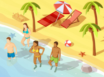 Friends ocean beach vacation isometric poster Free Vector Friends ocean beach vacation isometric poster Free Vector
