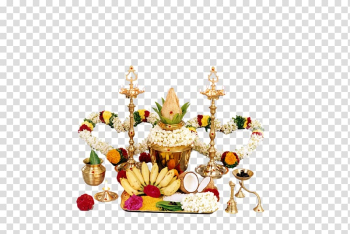 Fruits and flower arrangement screenshot, Temple Puja , ganesha transparent background PNG clipart