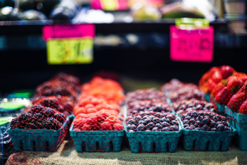Fruits On Blue Containers Fruits On Blue Containers