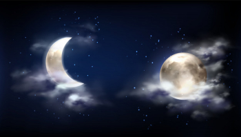 Full moon and crescent in night sky with clouds Free Vector Full moon and crescent in night sky with clouds Free Vector