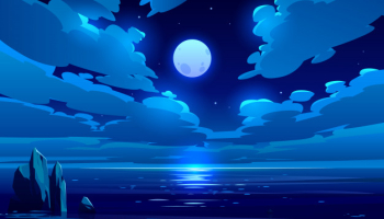 Full moon night ocean cartoon illustration Free Vector Full moon night ocean cartoon illustration Free Vector