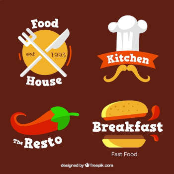 Fun set of flat restaurant logos Fun set of flat restaurant logos