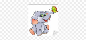 Funny Cartoon Baby Elephant With Butterfly Wall Mural - Cartoon Image Of A Baby Elephant