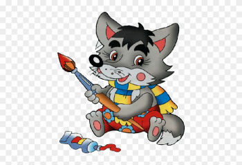 Funny Cartoon Wolf Holding Paint Brush - Ink Brush Funny Cartoon Wolf Holding Paint Brush - Ink Brush