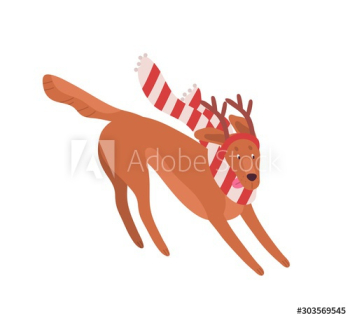 Funny Christmas dog flat vector illustration Funny Christmas dog flat vector illustration