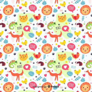 Funny doodle animals and words pattern Funny doodle animals and words pattern