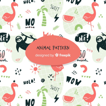 Funny doodle animals and words pattern Funny doodle animals and words pattern