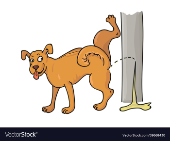 funny pissing dog with tongue out and raised leg