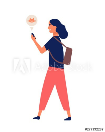 Funny young woman communicating via smartphone while walking Funny young woman communicating via smartphone while walking