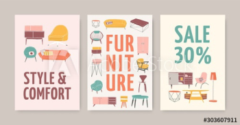 Furniture store posters vector templates set Furniture store posters vector templates set