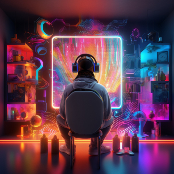 Futuristic Gamer Portrait in Neon Environment Futuristic Gamer Portrait in Neon Environment