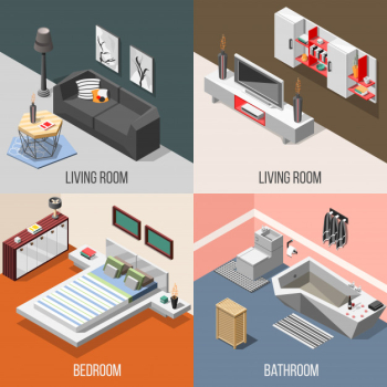 Futuristic home interior isometric composition set Free Vector Futuristic home interior isometric composition set Free Vector