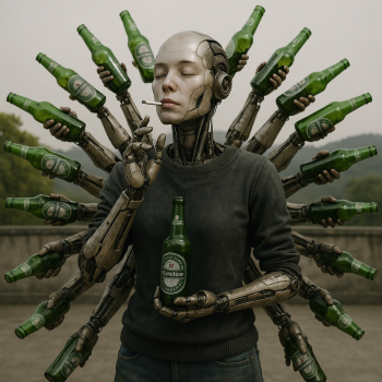 Futuristic Robot Woman with Bottles Futuristic Robot Woman with Bottles