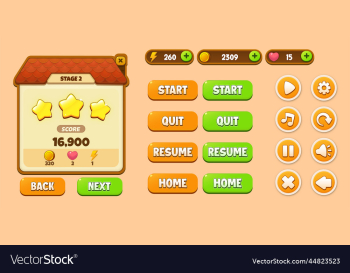 game ui kit cartoon style buttons icons and pop