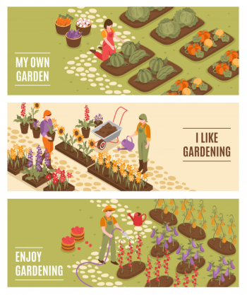 Gardening isometric banners set Free Vector Gardening isometric banners set Free Vector