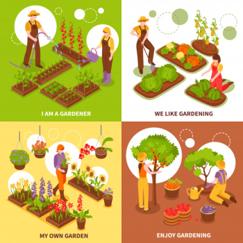 Gardening isometric concept set Free Vector Gardening isometric concept set Free Vector
