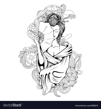  					Geisha with floral vector image														