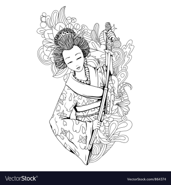 Geisha with floral vector image