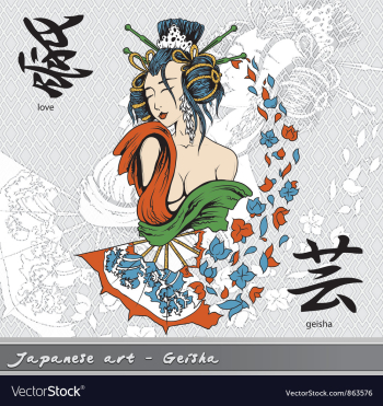 Geisha with kanji vector image