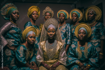 Generative AI. Nigerian bride and friends Generative AI. Nigerian bride and friends