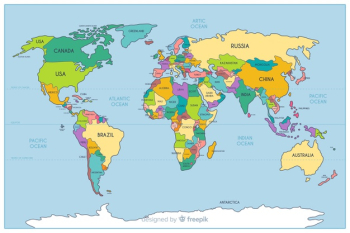 Geographic colored political world map Free Vector