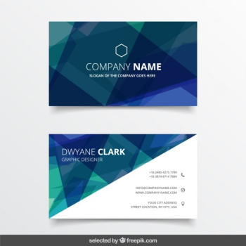 Geometrical business card in blue and green tones