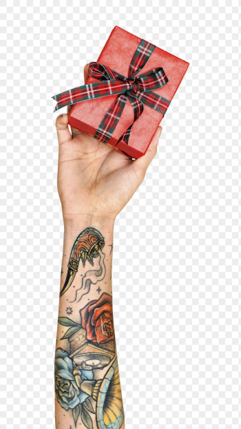 Gift box png in tattooed | Free PNG - rawpixel