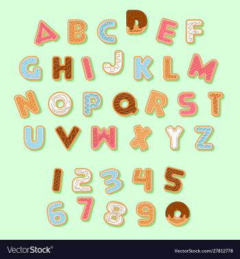 Gingerbread christmas cookie alphabets pack vector image Gingerbread christmas cookie alphabets pack vector image