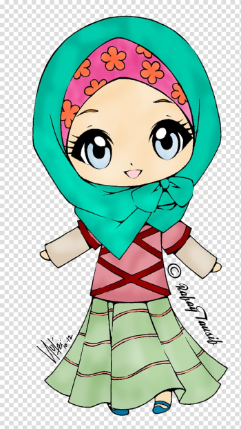 Girl anime character wearing hijab head scarf illustration, Islam Muslim Girl Hijab , muslim transparent background PNG clipart