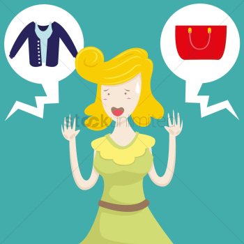 Girl being indecisive to choose over a jacket or a bag Girl being indecisive to choose over a jacket or a bag