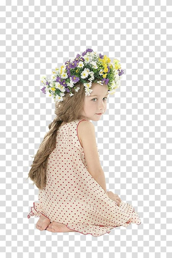 Girl Child, The little girl with flowers transparent background PNG clipart