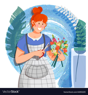 girl florist collects a bouquet of flowers girl florist collects a bouquet of flowers