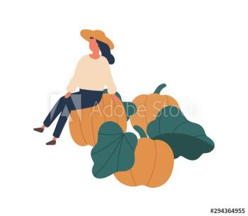 Girl gathering pumpkins flat vector illustration Girl gathering pumpkins flat vector illustration