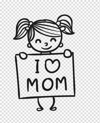 Girl holding I love Mom poster illustration, Mother's Day Gift, I love my mother for Mother's Day gifts transparent background PNG clipart