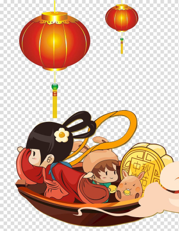 Girl riding on bowl , Mooncake Mid-Autumn Festival Change Moon rabbit Cartoon, Mid autumn dress up transparent background PNG clipart