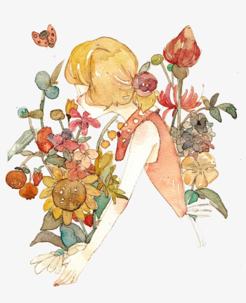 Girl Smelling Flowers, Hand Painted Girl, Flowers, Beautiful PNG ...