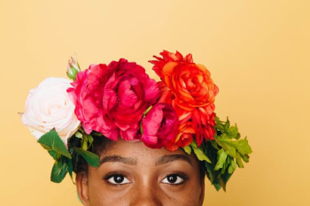 girl wearing flower headband girl wearing flower headband