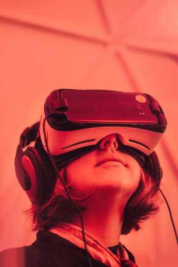girl wearing VR goggle girl wearing VR goggle