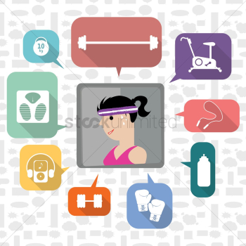 Girl with exercise icons Girl with exercise icons
