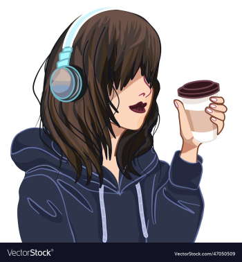 girl with headphones and coffee