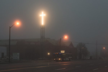 Glowing Cross Through Fog Glowing Cross Through Fog