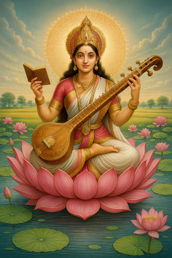 Goddess Saraswati Playing Veena on a Lotus Goddess Saraswati Playing Veena on a Lotus
