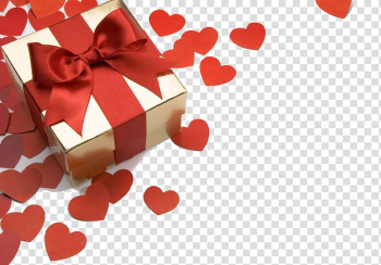 Gold and red gift box, Valentines Day Gift Heart Christmas, Love Gift transparent background PNG clipart