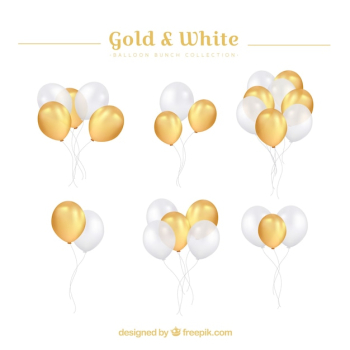 Gold and white balloons bunch collection Gold and white balloons bunch collection