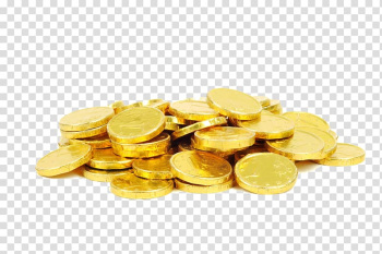 Gold-colored coins, Chocolate coin Gold coin Christmas, Pile of gold coins transparent background PNG clipart