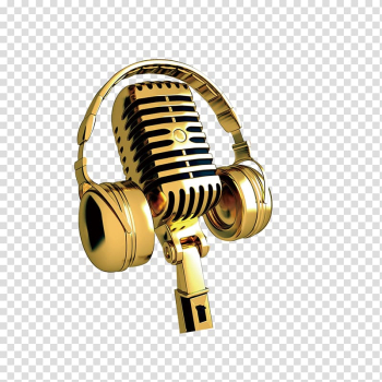 Gold headphones and microphone , Microphone, Golden Microphone transparent background PNG clipart