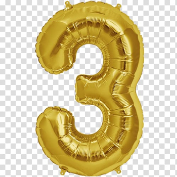 Gold number 3 inflatable balloon, Balloon Party Gold Birthday Foil, Gold Number transparent background PNG clipart