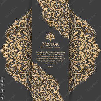 Gold vintage greeting card design with a black background. Luxury vector ornament template. Mandala. Great for invitation, flyer, menu, brochure, wallpaper, decoration, or any desired idea.