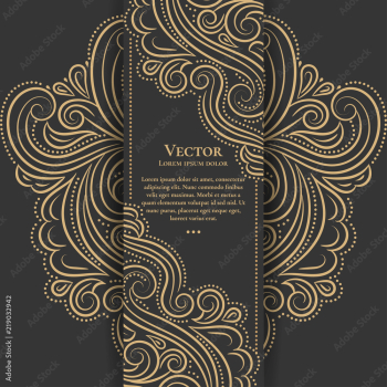 Gold vintage greeting card on a black background. Luxury vector ornament template. Mandala. Great for invitation, flyer, menu, brochure, postcard, wallpaper, decoration, or any desired idea.